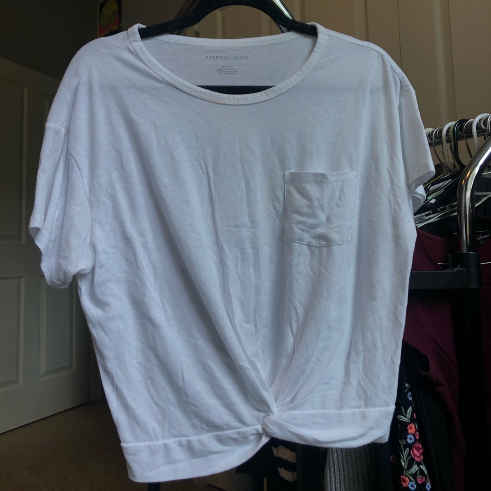 White Shortsleeve Front Knot T-Shirt